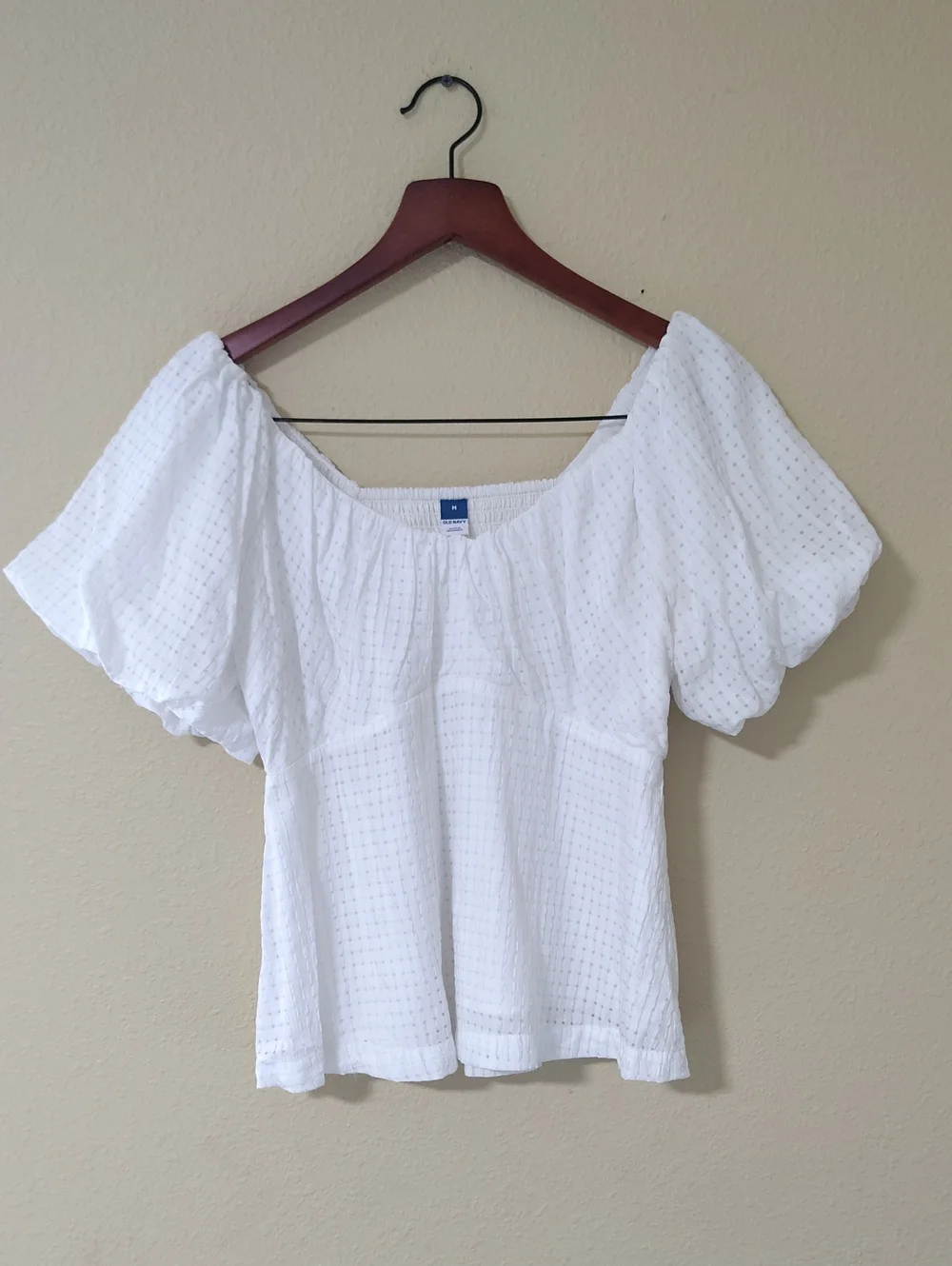 Old Navy Trapeze Puff Sleeves Babydoll V Neck Top Size M Calla Lilly Beachy Boho